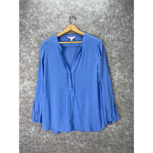 Lilly Pulitzer Shirt Womens Large Belle Haven Tunic Roll Tab Sleeve Rayon Top